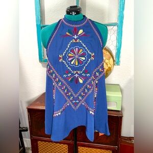 Colorful Blue Embroidered Halter